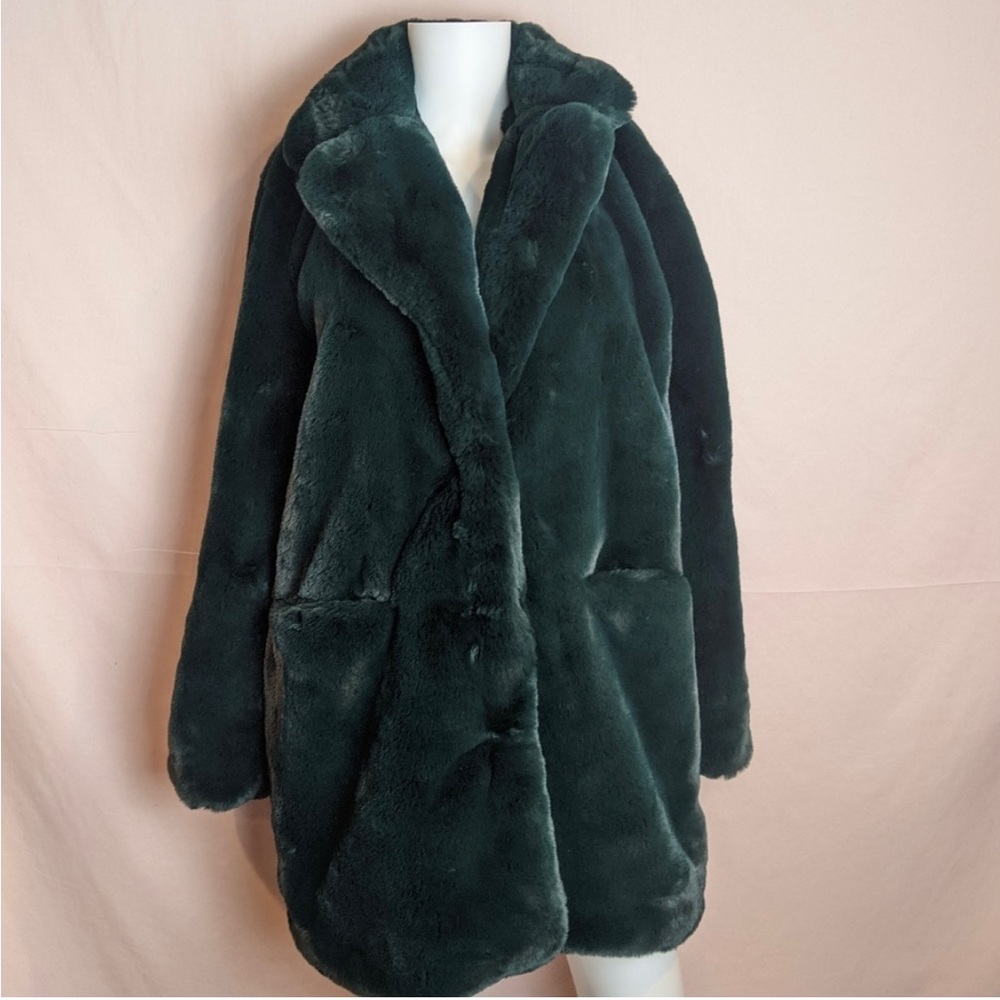 Boohoo Faux Fur Bottle Green Coat with Pockets